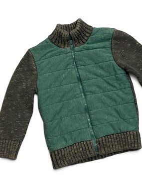 Cat & Jack Green Quilted Front Zip Sweater Jacket